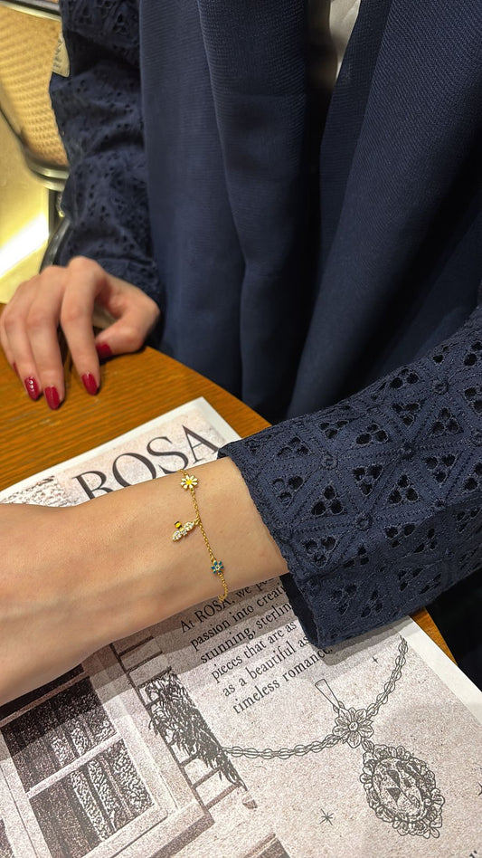 سوار موضة من الفضة الإسترلينية 925 مطلي بالذهب بأشكال نجمة وعين وزهرة وثلج للنساء