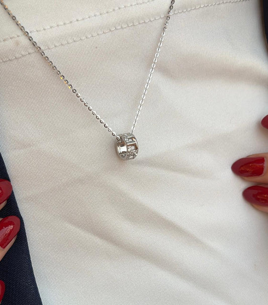 قلادة خاتم ذهبي فضه استرليني 925 مرصع بالزركون